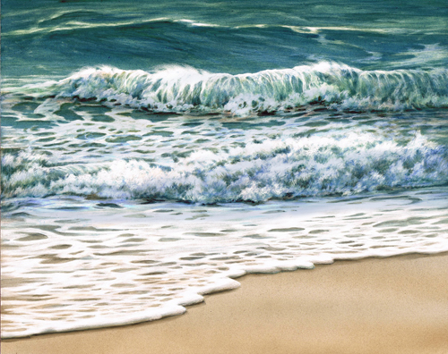 Beach, Acrylic on Scratchboard